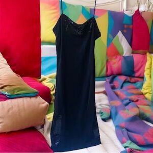 Future Ozbek Italy Black Dress Spaghetti Straps SEQUINS Below Knee